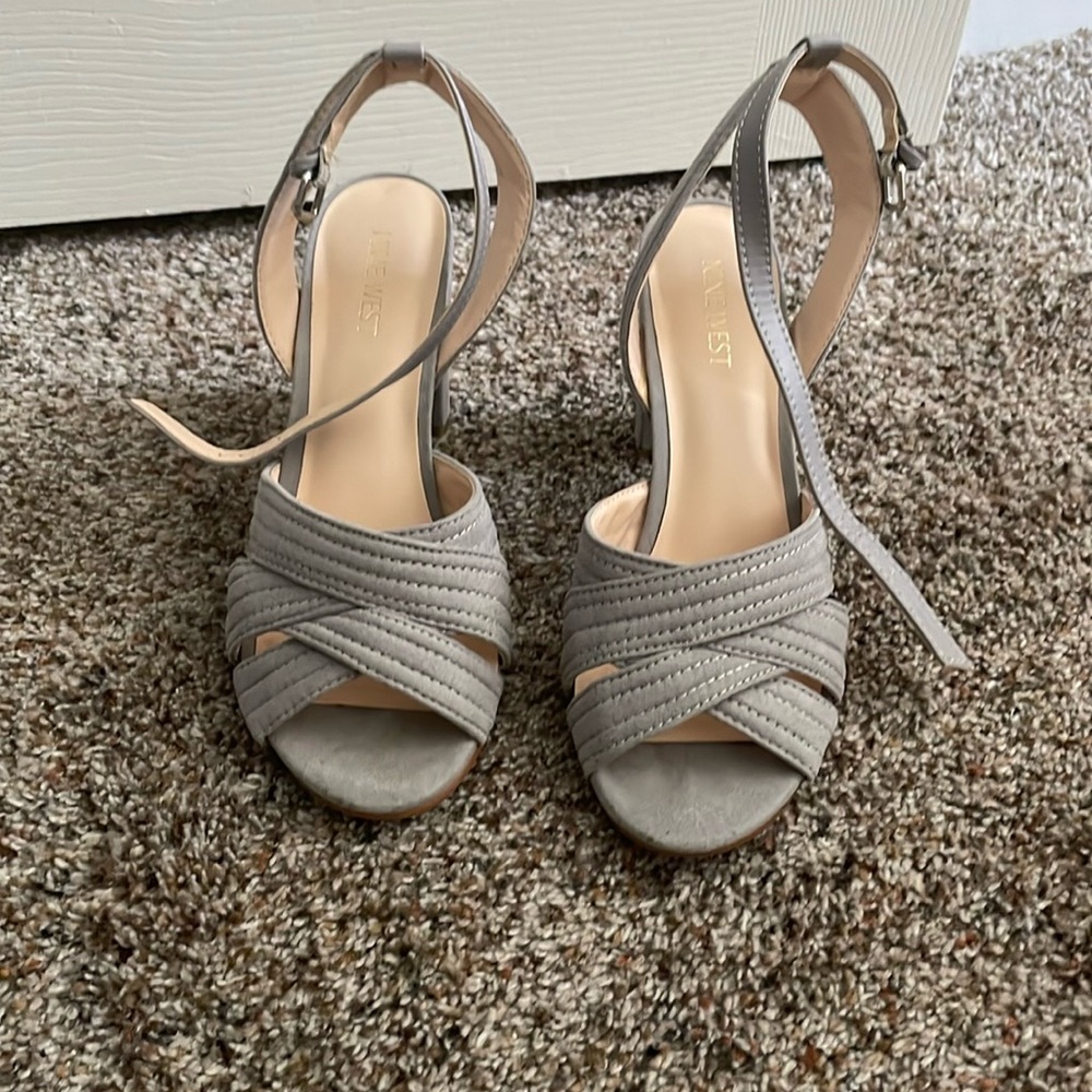 Gray Nine West heeled sandals